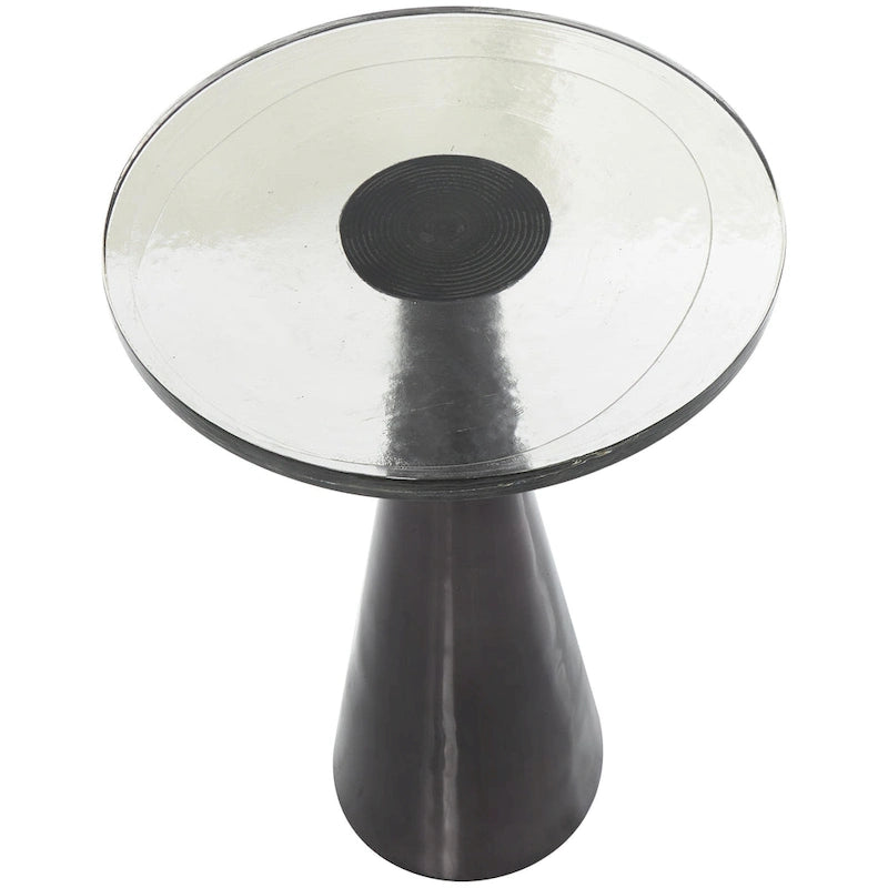 Table d'appoint conique géométrique en aluminium avec plateau en verre texturé – Noir ou doré